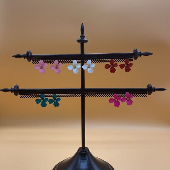 💫🌸 Delicate BoHo Flower Stud White Pink Red Green  Earrings 🌼💫 - Picture 3 of 15